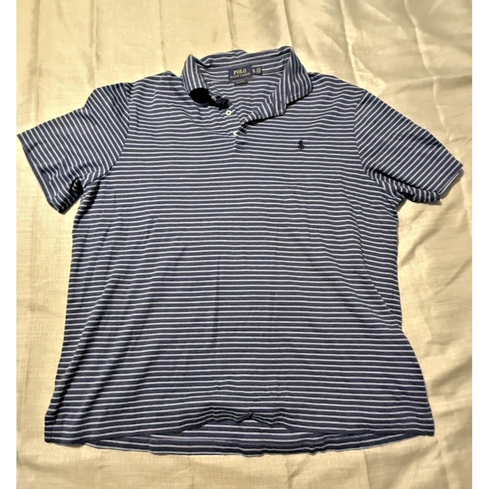 Polo Ralph Lauren Polo Shirt Mens XL Blue Striped Pima Soft Classic Fit Pony